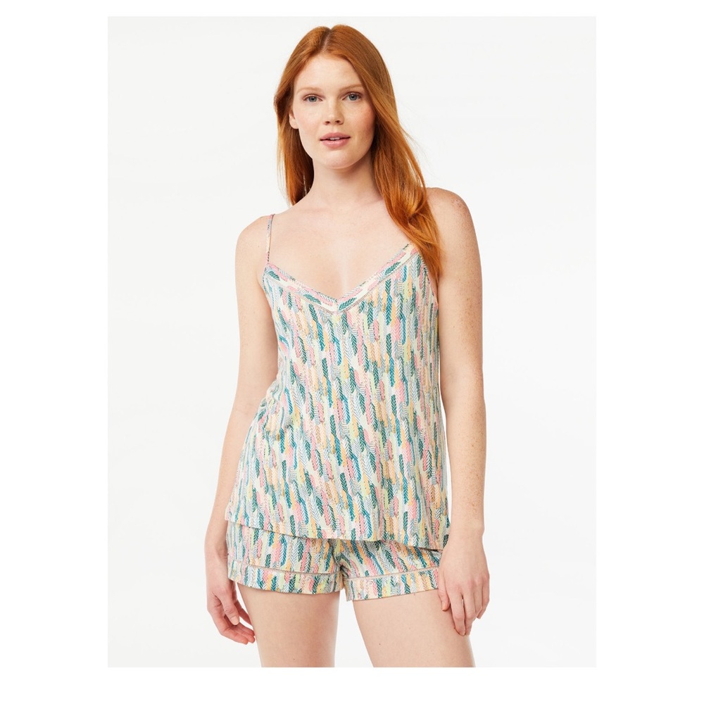 Joyspun Women's Knit Camisole and Shorts Sleep Set, 2-Piece. Color: Cream
